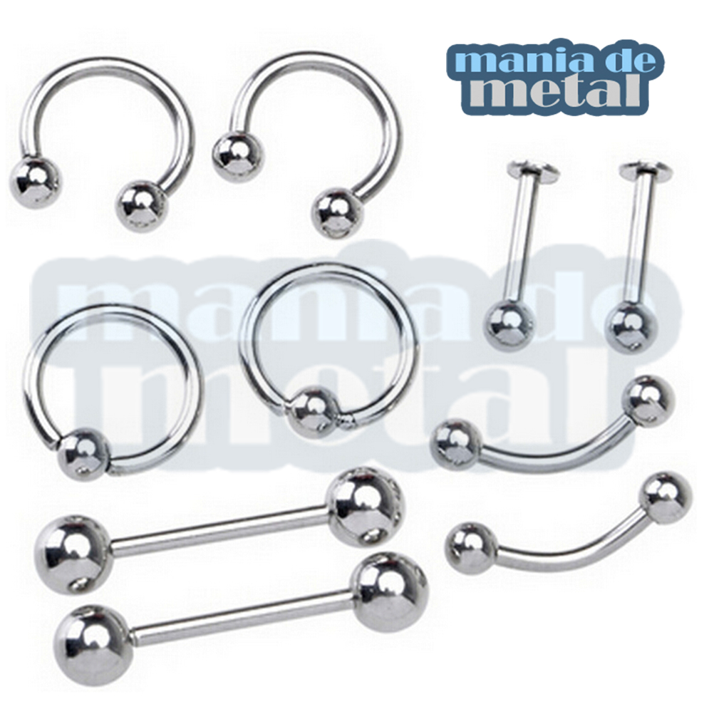 Piercings Barbell Curvo Banana Bolinhas Esferas Aco Inox 316l Brincos