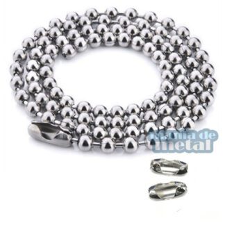 Corrente de bolinhas em aço inox 3,2mm com fecho canoa e fechos adicionais.