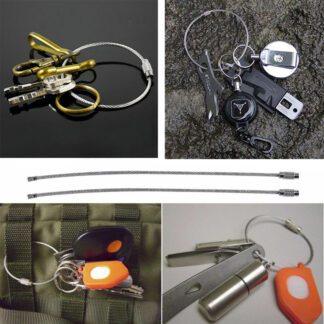 Cabo de Aço Inox Militar EDC Chaveiro Prendedor Organizador: Argolas de chaveiro em cabo de aço inox com fecho de rosca.