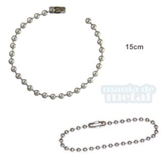 Corrente de Bolinhas 15cm: corrente de metal prateada com fecho, ideal para diversos usos.