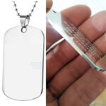 Dog Tag Grossa em Aço Inox 316L, placa plaqueta para presente com corrente de bolinhas.