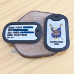 Dog tag colorida com dados pessoais e brasão. Aspirantes 2021.
