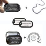 Dog Tag Placas de Identificação Modelo Militar em Aço Inox: Placa de identificação militar em aço inox com corrente.
