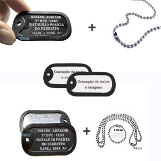 Dog Tag Placas de Identificação Modelo Militar em Aço Inox: Placa de identificação militar em aço inox com corrente.