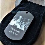 Fotogravação Aço Inox: Dog tag personalizada com foto gravada. Presente especial e único.