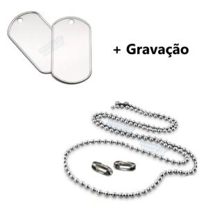 Dog Tag Modelo Americano com borda em aço inox 316L militar e corrente de bolinhas.