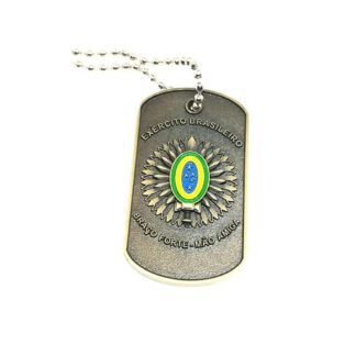 Dog Tag Brasão do Exército Brasileiro em alto relevo. Dogtag Exército Brasileiro.