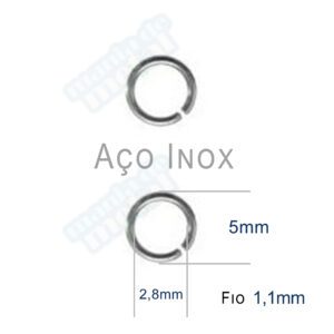 Elo Terminal Redondo em Aço Inox 5mm x 2,8mm x 1,1mm. Elo terminal redondo 5mm.