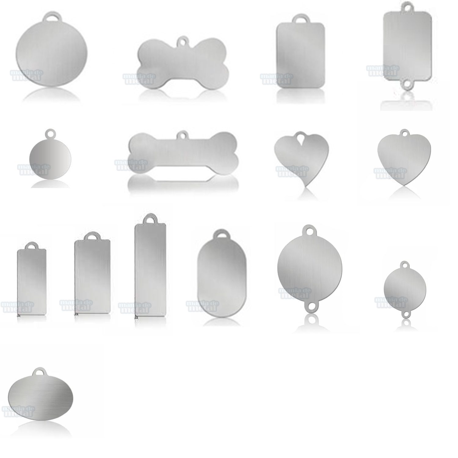 Plaquinhas de identificação em aço cromado Mania de Metal