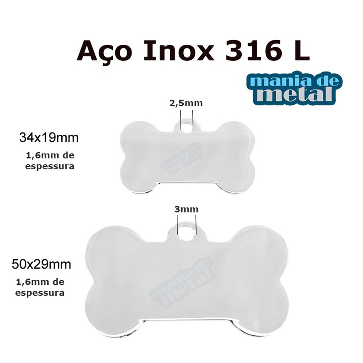 Pingente aço inox pet osso: Chaveiro Dog Tag Mania de Metal