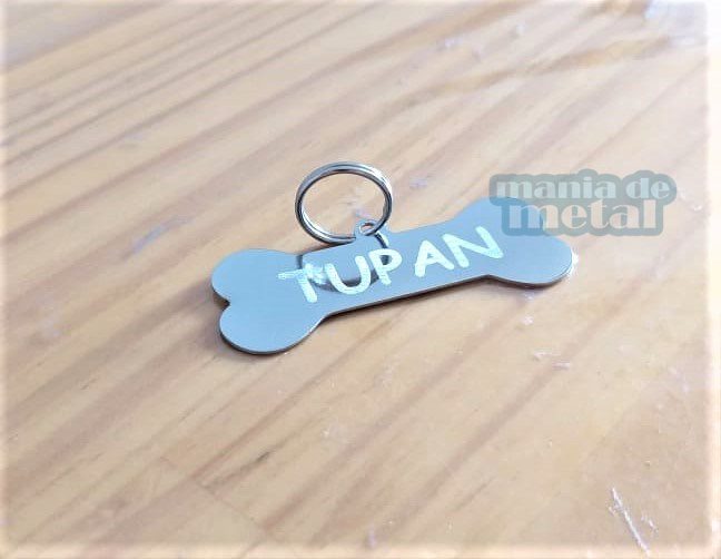 Placa de identificação Pet gravada em forma de osso Mania de Metal