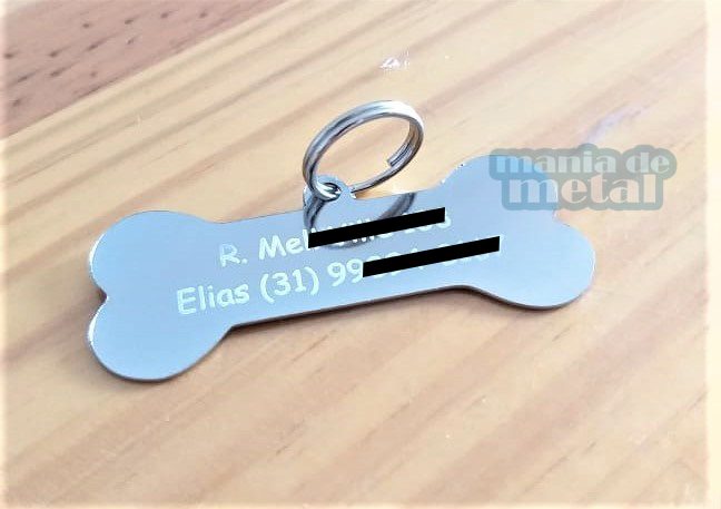 Placa de identificação pet em forma de osso. Mania de Metal