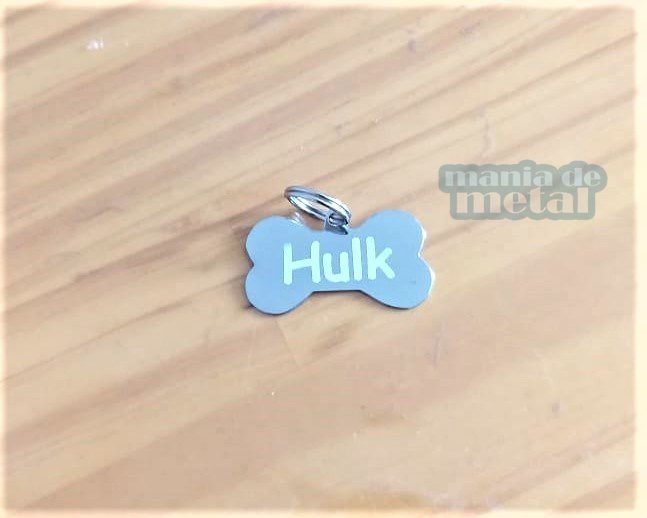 Placa de identificação pet em forma de osso "Hulk Mania de Metal
